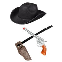 Verkleed set cowboyhoed Rodeo zwart - met holster en pistool - voor volwassenen - thumbnail