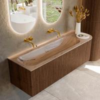 Badmeubel Mondiaz Kurve-Dlux | 145 cm | Meubelkleur Walnut | Wastafelkleur Arena | Solid surface | Wasbak linker zijde spoelbak | Zonder kraangat(en)