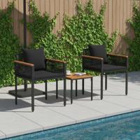 Buitenmeubelset met kussen 3 pcs Zwart PE Rattan