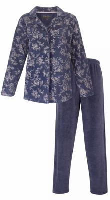 Medaillion dames velours pyjama doorknoop - Winter Flower - Warme zachte pyjama