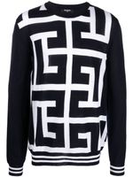 Balmain pull en laine à motif monogrammé - Bleu - thumbnail