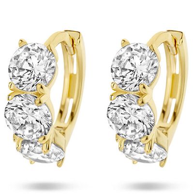Oorringen zilver-zirconia goudkleurig-wit 4 x 11 mm