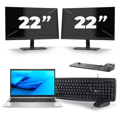 HP EliteBook 840 G7 - Intel Core i7-10e Generatie - 14 inch - 16GB RAM - 256GB SSD - Windows 11 + 2x 22 inch Monitor