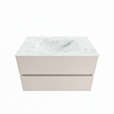 MONDIAZ VICA-DLUX 80cm badmeubel onderkast Linen 2 lades. Inbouw wastafel CLOUD midden 1 kraangat, kleur Opalo.