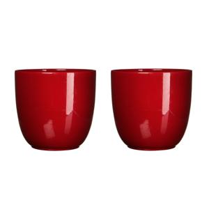 Mica Decorations Bloempot - Set van 4x stuks - donkerrood - keramiek - 17 x 16 cm - plantenpotten