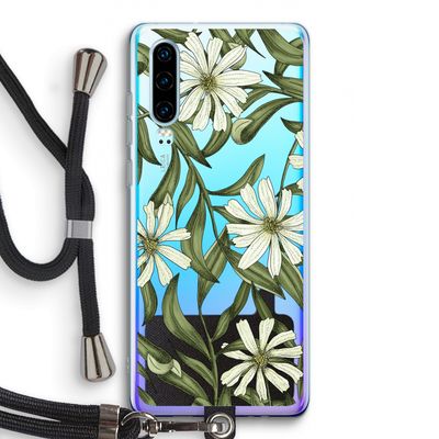 Wit bloemenpatroon: Huawei P30 Transparant Hoesje met koord