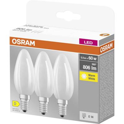 OSRAM 4058075592551 LED-lamp Energielabel D (A - G) E14 Kaars 5.5 W = 60 W Warmwit (Ø x l) 35 mm x 100 mm 3 stuk(s)