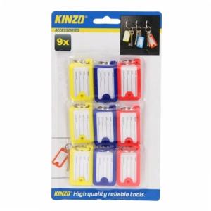 Kinzo Sleutellabels - 9x stuks - rood - blauw - geel