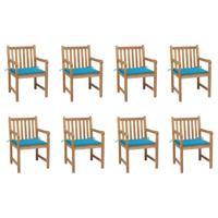Tuinstoelen 8 st met blauwe kussens massief teakhout