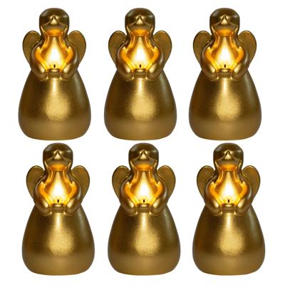 Anna's Collection LED kaars engel?- 6x - goud - 14 x 8 cm - met timer - op batterijen - kerst