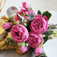 5 stuks kunstmatige rose bloemen kleine boeket Flores Home partij bruiloft nep bloem decoratie (magenta)