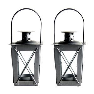 Set van 2x stuks zilveren tuin lantaarn/windlicht van ijzer 7,5 x 7,5 x 11 cm - Lantaarns