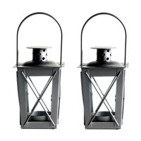 Set van 2x stuks zilveren tuin lantaarn/windlicht van ijzer 7,5 x 7,5 x 11 cm - Lantaarns - thumbnail