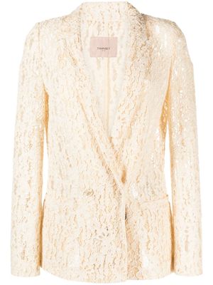 TWINSET blazer en dentelle à boutonnière croisée - Tons neutres