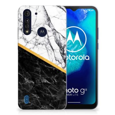 Motorola Moto G8 Power Lite | TPU | Siliconen hoesje | Marmer Wit Zwart - Origineel Cadeau Man