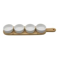 Tapas 4-delige set, van bamboe/keramiek naturel/wit (B/H/D) 39x4x8 cm