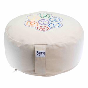 Spiru Meditatiekussen Rond Katoen Crème - 7 Chakra&apos;s - 36 x 15 cm