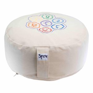 Spiru Meditatiekussen Rond Katoen Crème - 7 Chakra's - 36 x 15 cm