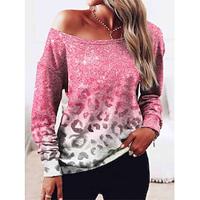 Dames T-shirt Afdrukken Dagelijks Weekend Modieus Lange mouw Eén-schouder Blozend Roze Lente Herfst Lightinthebox