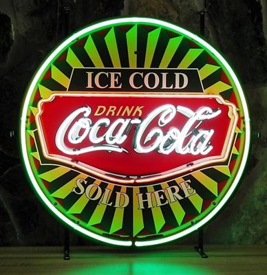 Coca-Cola Sold Here Neon Verlichting 65 x 65 cm - Rood, Groen, Wit