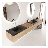 Mondiaz Bukla 280cm badmeubel met module 60 links kleur washed oak 4 lades met dubbele wastafel zonder kraangat kleur urban