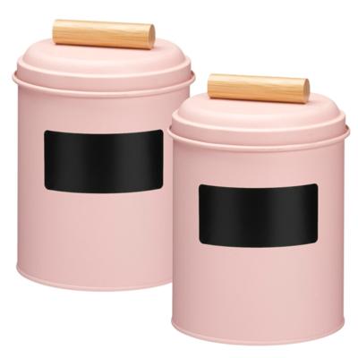 Voorraadpotten met krijtbord etiketten - 4x - 14 x 20 cm - metaal - roze - keuken voorraadpotten Voorraadpotten met krijtbord etiketten - 4x - 14 x 20 cm - metaal - roze - keuken voorraadpotten