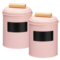 Voorraadpotten met krijtbord etiketten - 4x - 14 x 20 cm - metaal - roze - keuken voorraadpotten