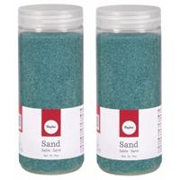 Hobby Fijn decoratie zand korrels - 2x - turquoise - 475 ml - zandkorrels - knutselmateriaal