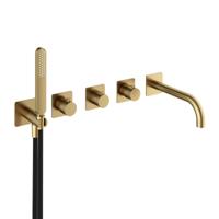 Hotbath Gal Afbouwdeel - Inbouw Bad/Douche Thermostaat 2 Stopkranen met Uitloop - Geborsteld Messing PVD