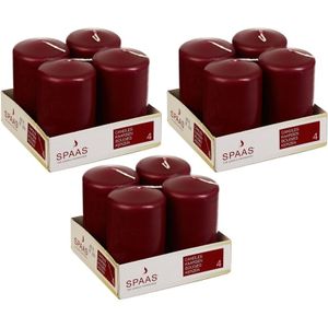 12x Bordeaux rode cilinderkaars/stompkaars 5 x 8 cm 12 branduren