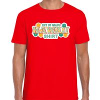 Hawaii shirt zomer t-shirt rood met groene letters voor heren - thumbnail