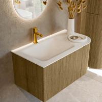Badmeubel Mondiaz Kurve | 85 cm cm | Meubelkleur Dusk | Wastafelkleur Talc | Solid surface | Wasbak links zijde spoelbak | 1 kraangat