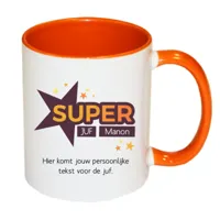 Super Juf mok met naam (oranje)