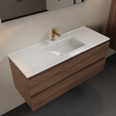 MONDIAZ AIVY 120cm badmeubel Mocha, wastafel glanzend wit keramiek midden 1 kraangat met spiegel (M60103 - AI-M120MOMI - AI-S120X70)
