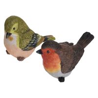 Tuin/huis decoratie beeldjes set van 2x vogeltjes - polystone - 12 cm