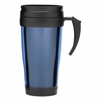 Thermosbeker/warmhoudbeker Koffie To Go - blauw/zwart - 400 ml - koffie/thee bekers - dubbelwandig