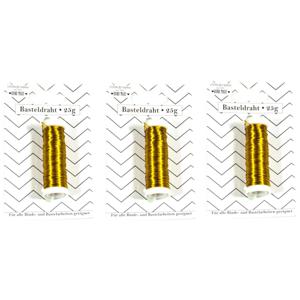 Binddraad/wikkeldraad - 3x rolletjes - goud - 50 m x 0,35 mm - hobbydraad/bloemendraad