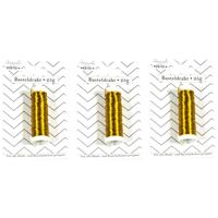 Binddraad/wikkeldraad - 3x rolletjes - goud - 50 m x 0,35 mm - hobbydraad/bloemendraad