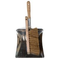 Stoffer en blik - verzinkt staal - houten stoffer 22 x 23 cm