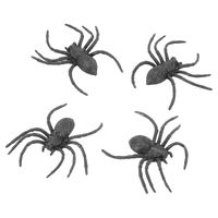 Chaks nep spinnen/spinnetjes 9 cm - zwart - 4x stuks - Horror/griezel thema decoratie beestjes   -