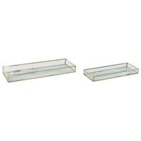 Set van trays Home ESPRIT Wit Gouden Metaal Kristal 42 x 15 x 4 cm (2 Stuks)