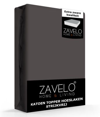 Zavelo Katoen Topper Hoeslaken Strijkvrij Grijs-1-persoons (90x200 cm)