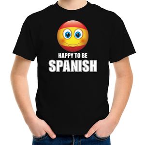 Spanje Emoticon Happy to be Spanish landen t-shirt zwart kinderen