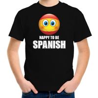 Spanje Emoticon Happy to be Spanish landen t-shirt zwart kinderen - thumbnail