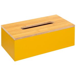 Tissuedoos/zakdoekjes box - geel - MDF hout - bamboe deksel - 25 x 13 x 9 cm