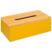 Tissuedoos/zakdoekjes box - geel - MDF hout - bamboe deksel - 25 x 13 x 9 cm