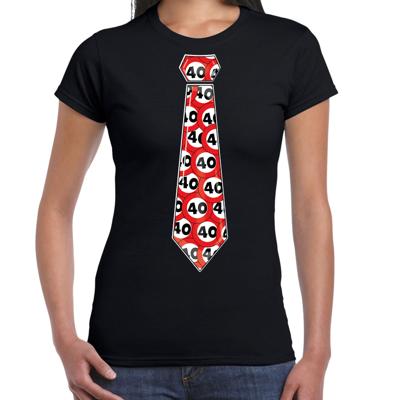 Verjaardag cadeau t-shirt voor dames - 40 jaar - zwart - stropdas stopbord