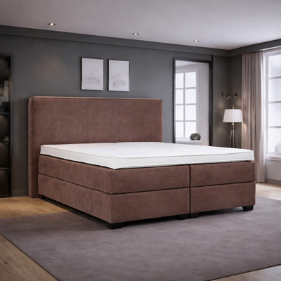 OP=OP Opberg Boxspring Amber - Antislip - 180 x 200 Taupe - Incl Voetbord + Pocketvering matrassen