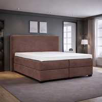 OP=OP Opberg Boxspring Amber - Antislip - 180 x 200 Taupe - Incl Voetbord + Pocketvering matrassen