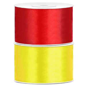 Set van 2 stuks sierlinten/cadeaulinten/satijnen linten geel en rood 38 mm x 25 meter